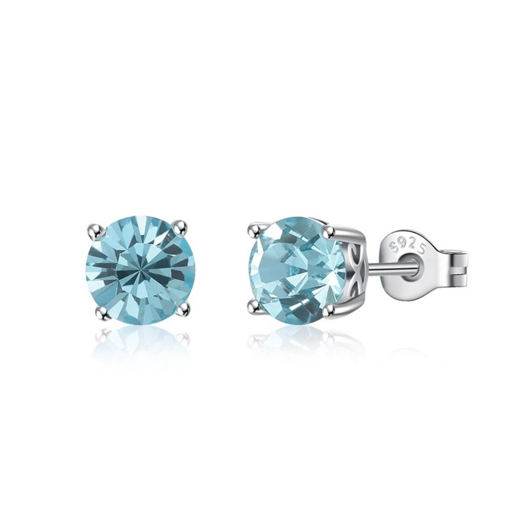 Silver Studs 6 mm Made with Aquamarine Crystals From SWAROVSKI(R)